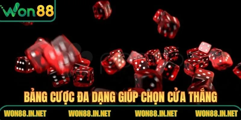Bảng cược đa dạng giúp người chơi dễ dàng lựa chọn cửa thắng